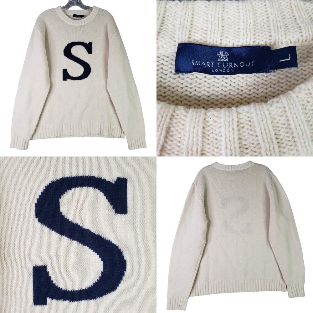 Smart Turnout London 100% Wool Sweater Size Large S Logo Crewneck Pullover